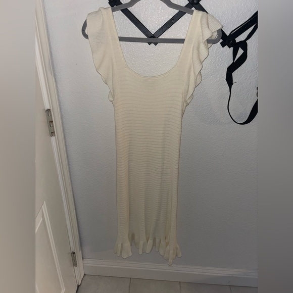 House of Harlow 1960 Ruffled Pointelle Mini Dress Ivory Knit XS Women - Picture 5 of 5